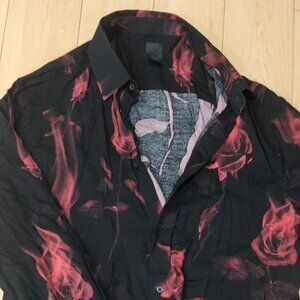 Black with red flaming roses H&M shirt